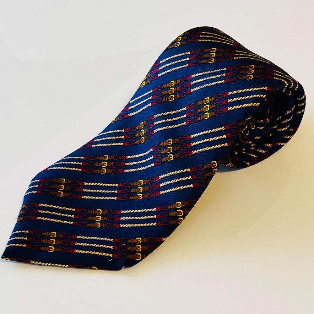 HERMES 695 OA Mens Neck Tie 100% Silk Vintage France Equestrian Rope Fathers Day